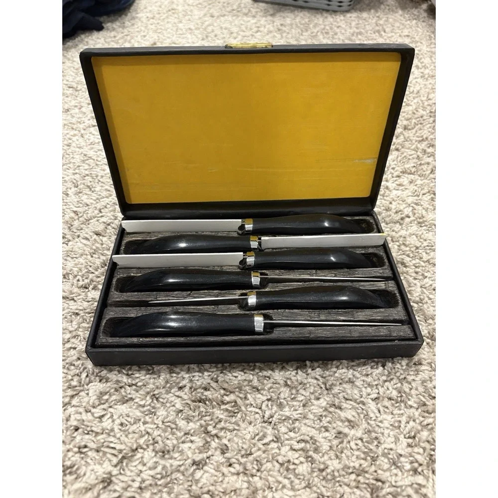 Vintage West Bend Steak Knives Set of 6 Hand Crafted USA Serrated Blades Boxed